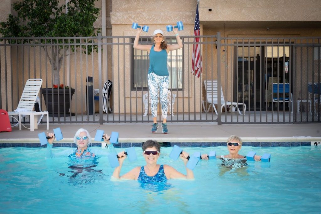 Seniors doing water aerobics