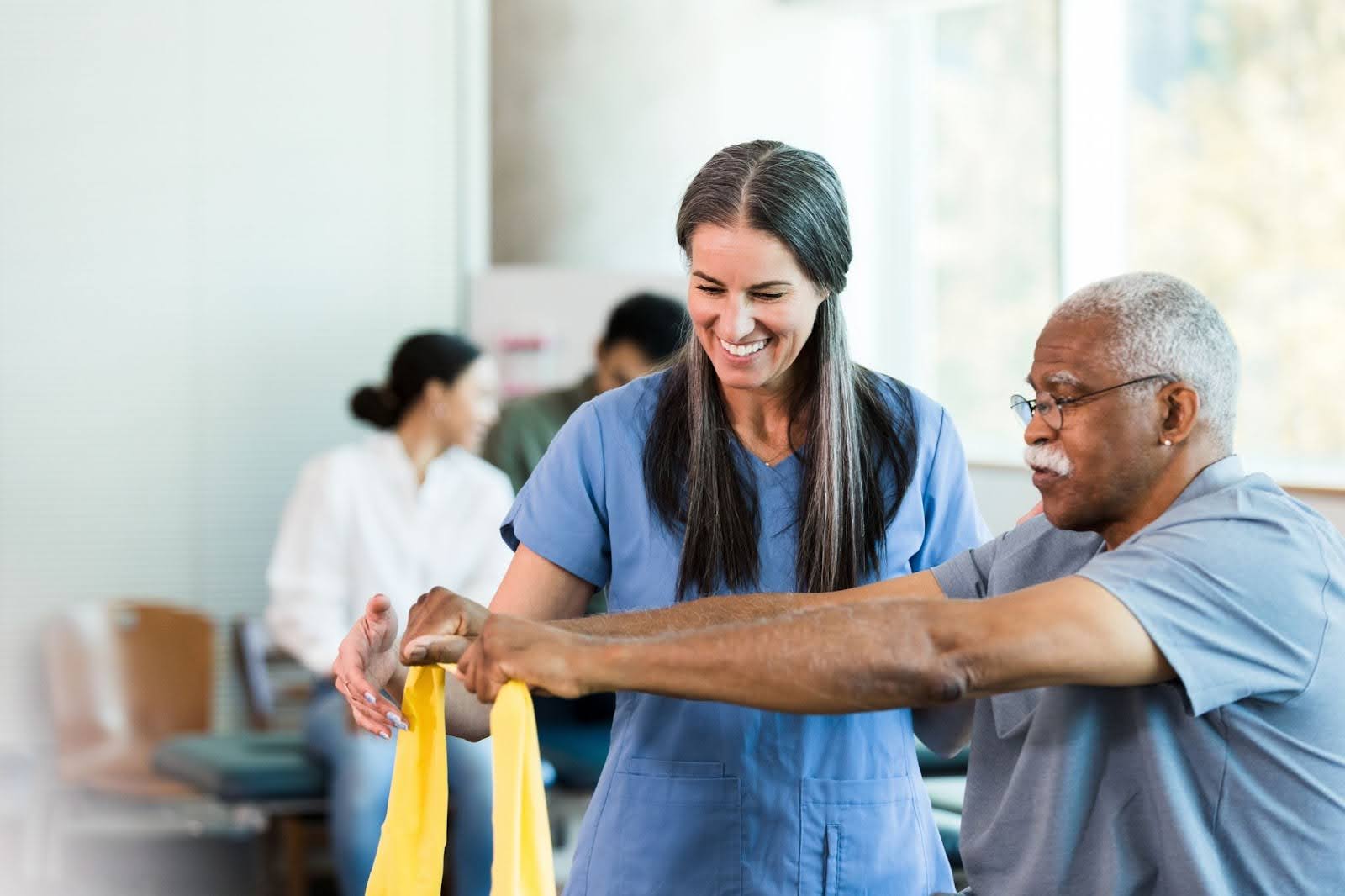 Senior man doing physical therapy